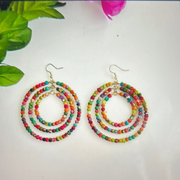 Kantha Milieu Triple Hoop Earrings - Picture 1 of 2